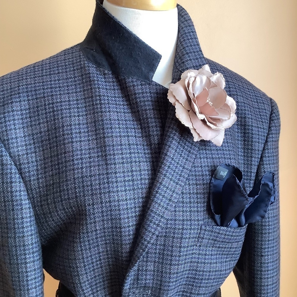 VINTAGE Blue Wool Houndstooth Blazer Oversized Men's 42 XL - Picture 4 of 16